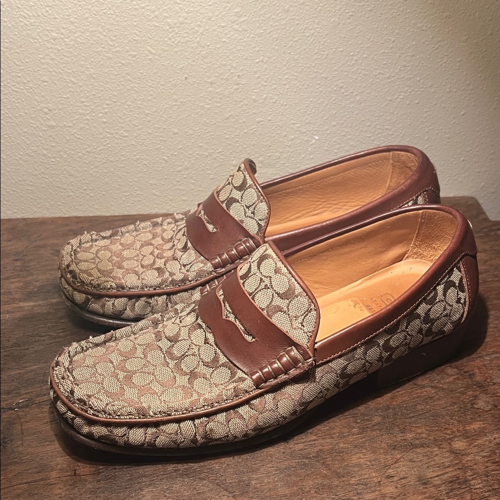 Coach Brown and Tan Patterned Loafers